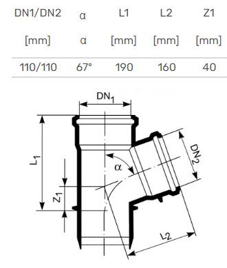 Trójnik kanalizacyjny HTplus, Ø 110 / 110 mm, 67°
