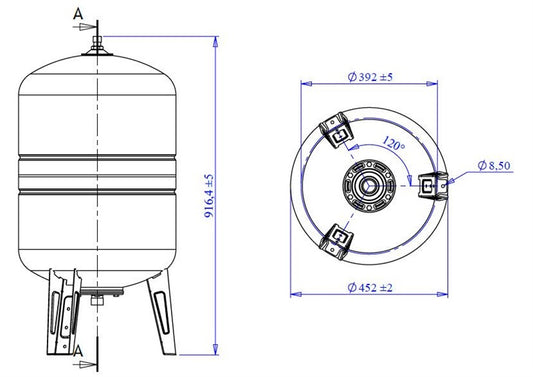 Vertikalioji hidroforo talpa Varem US100362CS0A2000, 100 l
