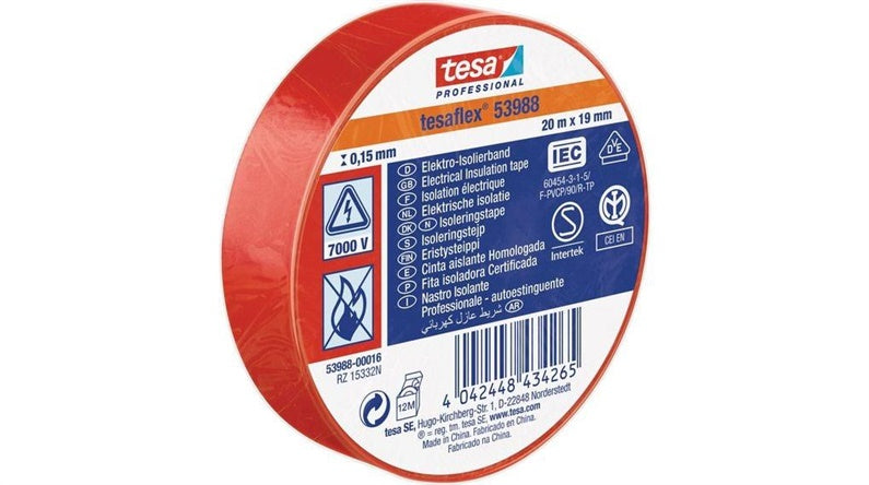 Taśma izolacyjna Tesaflex 53988, czerwona, 19 mm x 20 m