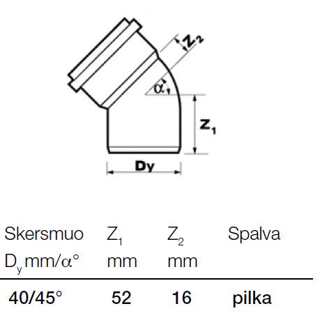 Vidaus kanalizacijos alkūnė Wavin, Ø 40 mm, 45°