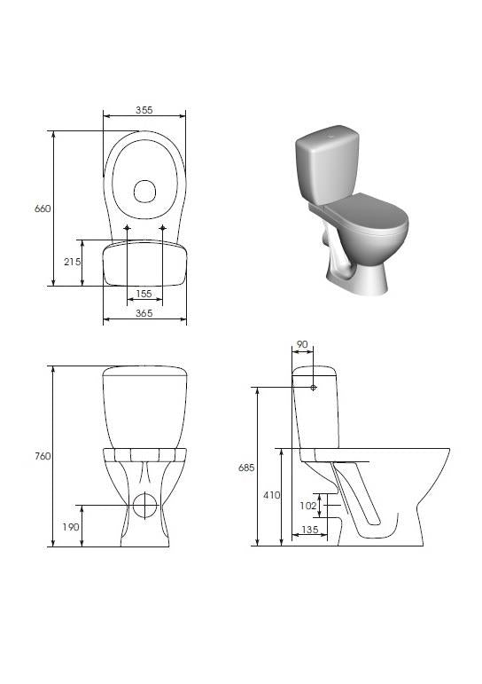 Kompakt WC CERSANIT KORAL K100-206, 375×645 mm