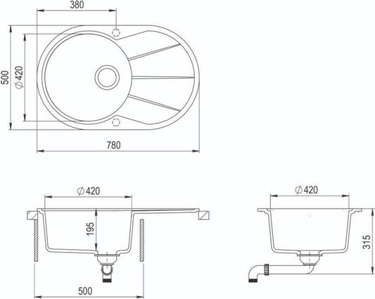 Zlewozmywak Aquasanita SR101, kamień, 78 cm x 50 cm x 19.5 cm