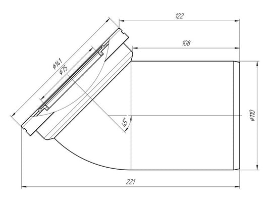Unitazo alkūnė Ani Plast W4220, 45°, Ø 110/141 mm, balta