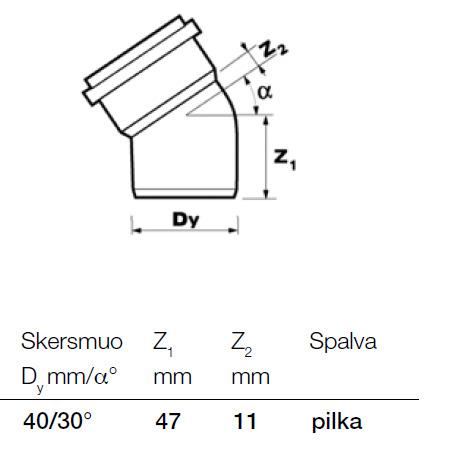 Kolano kanalizacyjne wewnętrzne, Wavin Ø 40 mm, 30°