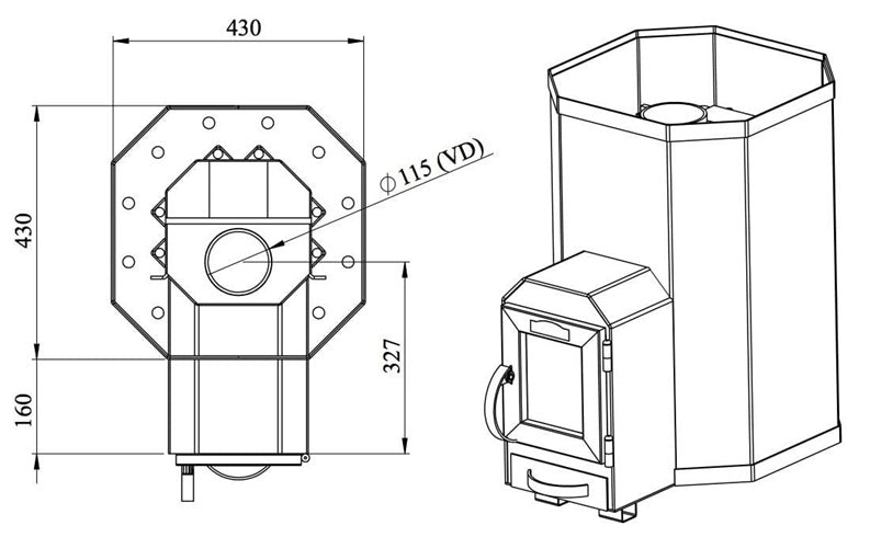 Kietojo kuro saunos krosnelė STOVEMAN 13LS, 15,4 kW