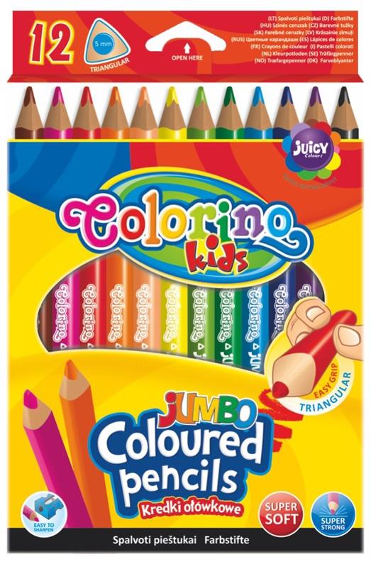 Spalvoti pieštukai COLORINO JUMBO 51859PTR, 12 spalvų