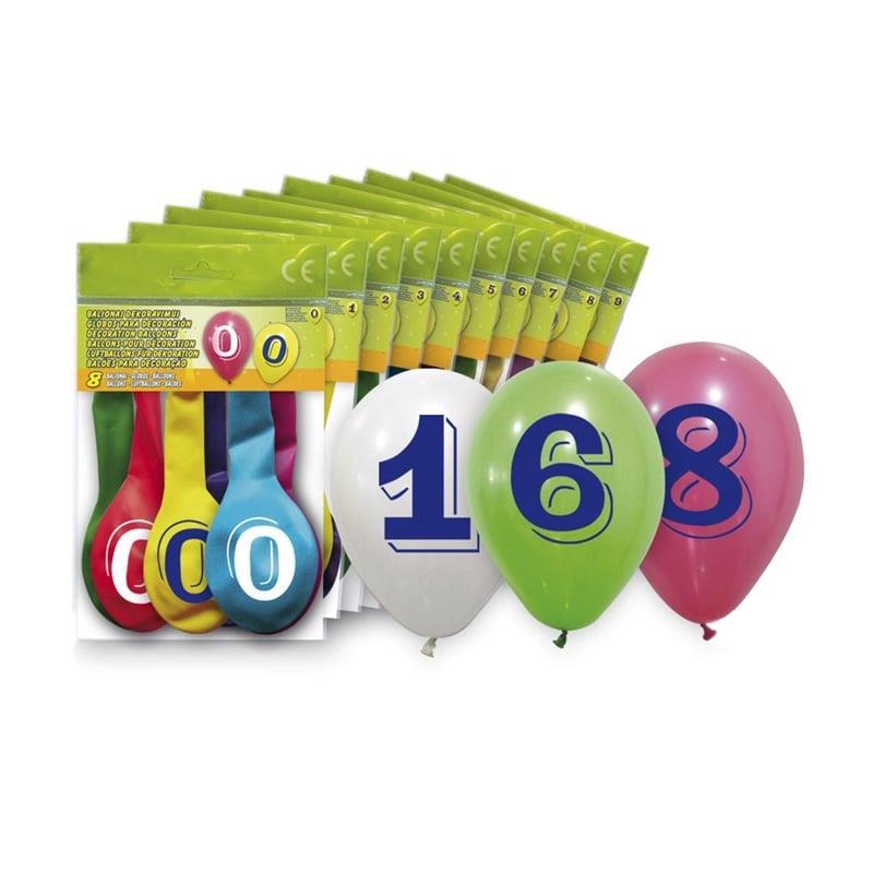 Balony z cyfrą 1, różne kolory, 8 szt.