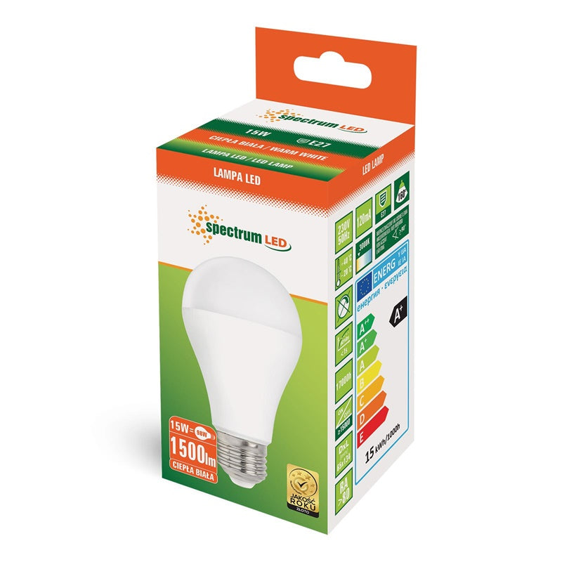 Żarówka Spectrum LED, A60, E27, 15W, 1500LM, 3000K