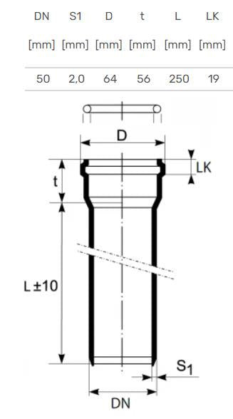 Vidaus kanalizacijos vamzdis Ultra dB, Ø 50 mm, 0,25 m