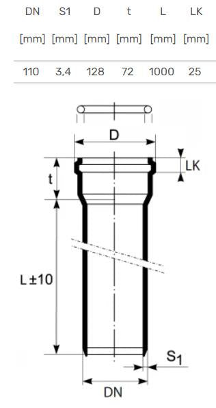 Vidaus kanalizacijos vamzdis Ultra dB, Ø 110 mm, 1 m