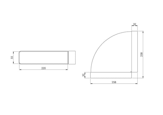 Ventiliacijos alkūnė EUROPLAST KLH25-90, 220 x 55 mm, 90°