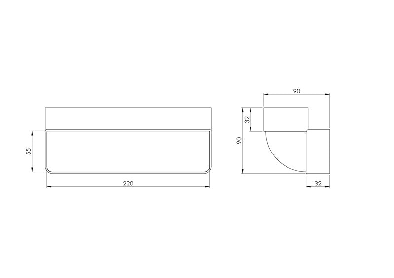 Ventiliacijos alkūnė EUROPLAST KLV25-90, 220 x 55 mm, 90°