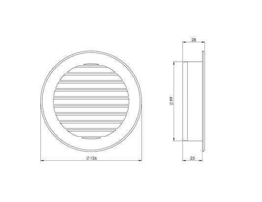 Plast. ventiliacijos grotelės EUROPLAST VR100, D100, baltos