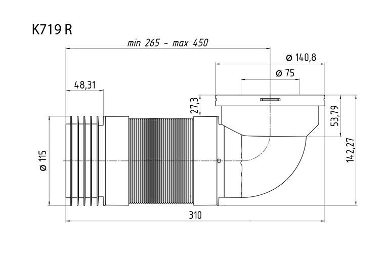 Unitazo mova Ani Plast K719R, 90°, Ø 115/141 mm