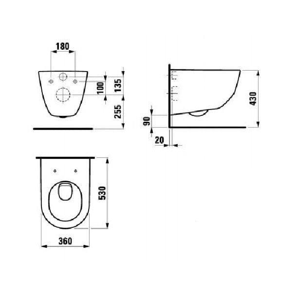 WC podwieszany z deską LAUFEN RIMLESS, 360×530 mm