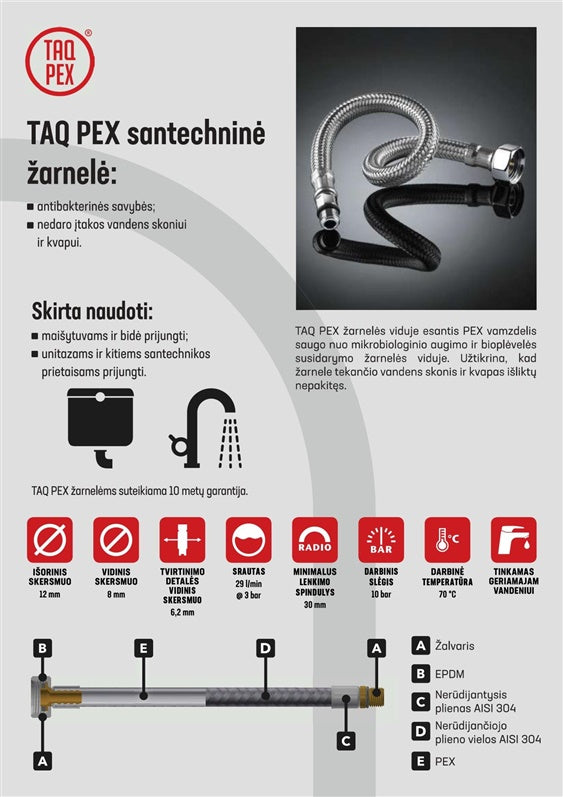 Santechninė žarnelė Tucai Taq Pex, V1/2''-V1/2", 100 cm