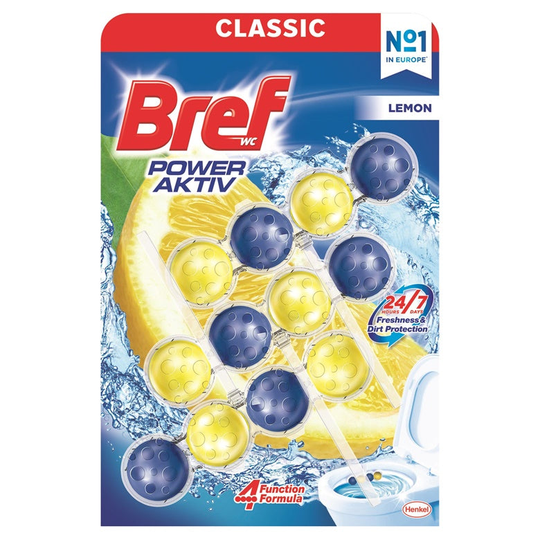 WC valiklis-gaiviklis BREF POWER AKTIV LEMON, 3×50 g