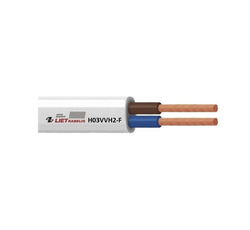 Kabelis Lietkabelis H03VVH2-F, 2 x 0,5 mm², baltas, 50 m