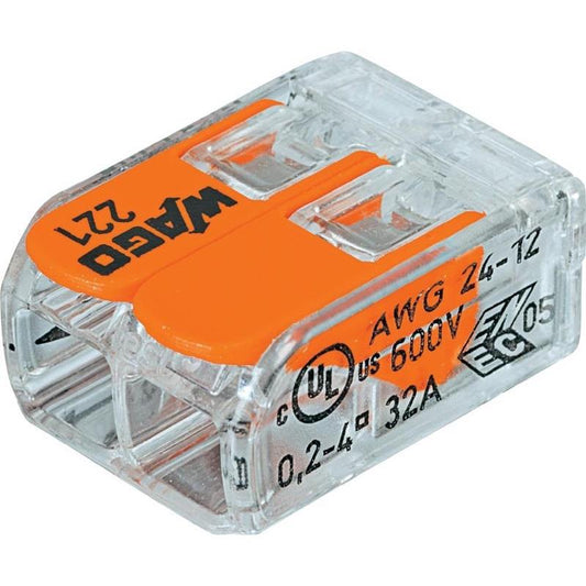 Laidų jungė Wago 221-412/100 2X0.02-4 mm2, 450 V, 100 vnt.