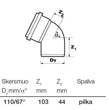 Vidaus kanalizacijos alkūnė Wavin, Ø 110 mm, 67 °