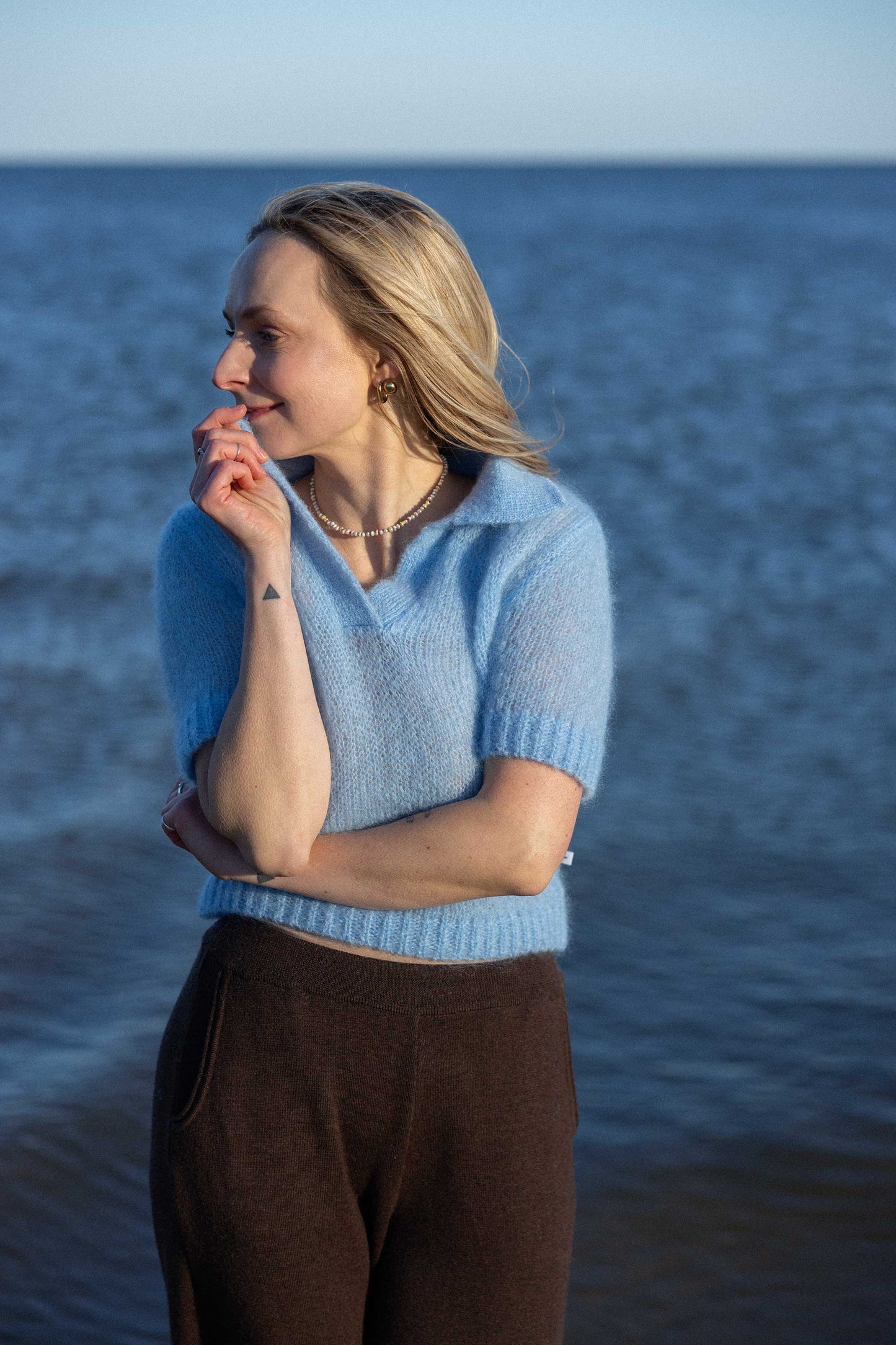 Melody Mohair Poloshirt Himmelblau