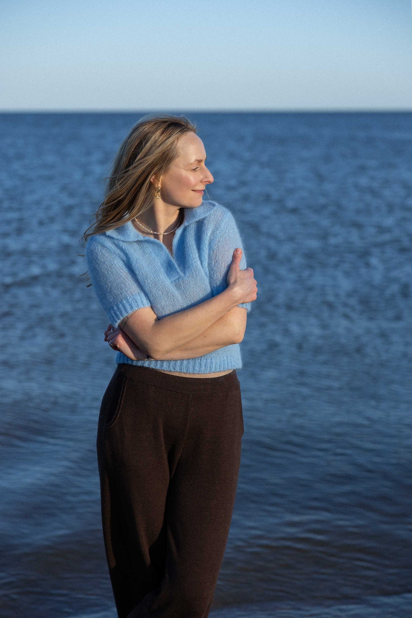 Melody Mohair Poloshirt Himmelblau