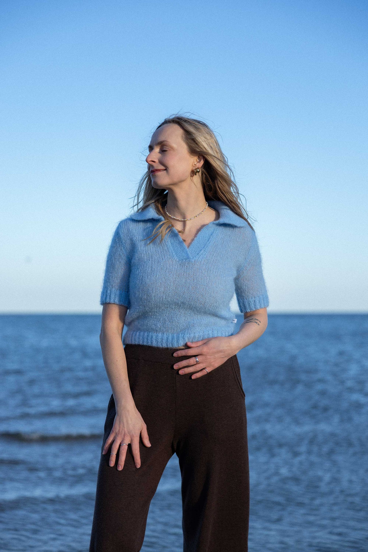 Melody Mohair Poloshirt Himmelblau