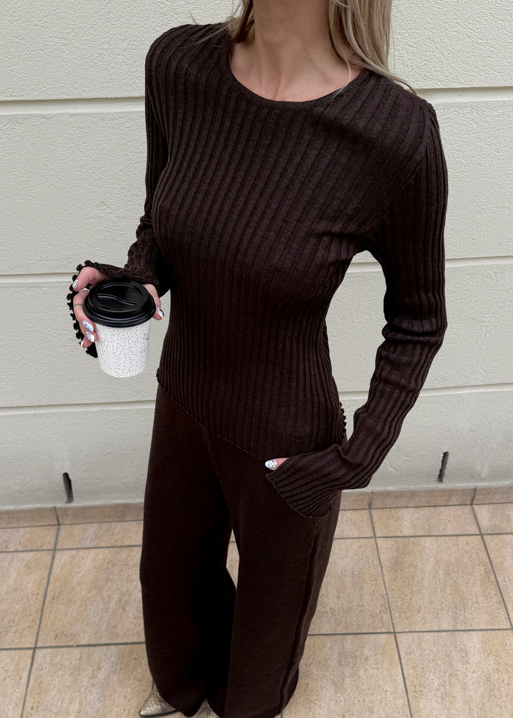 Brera 100 % Merino Langarm-Top Schokolade