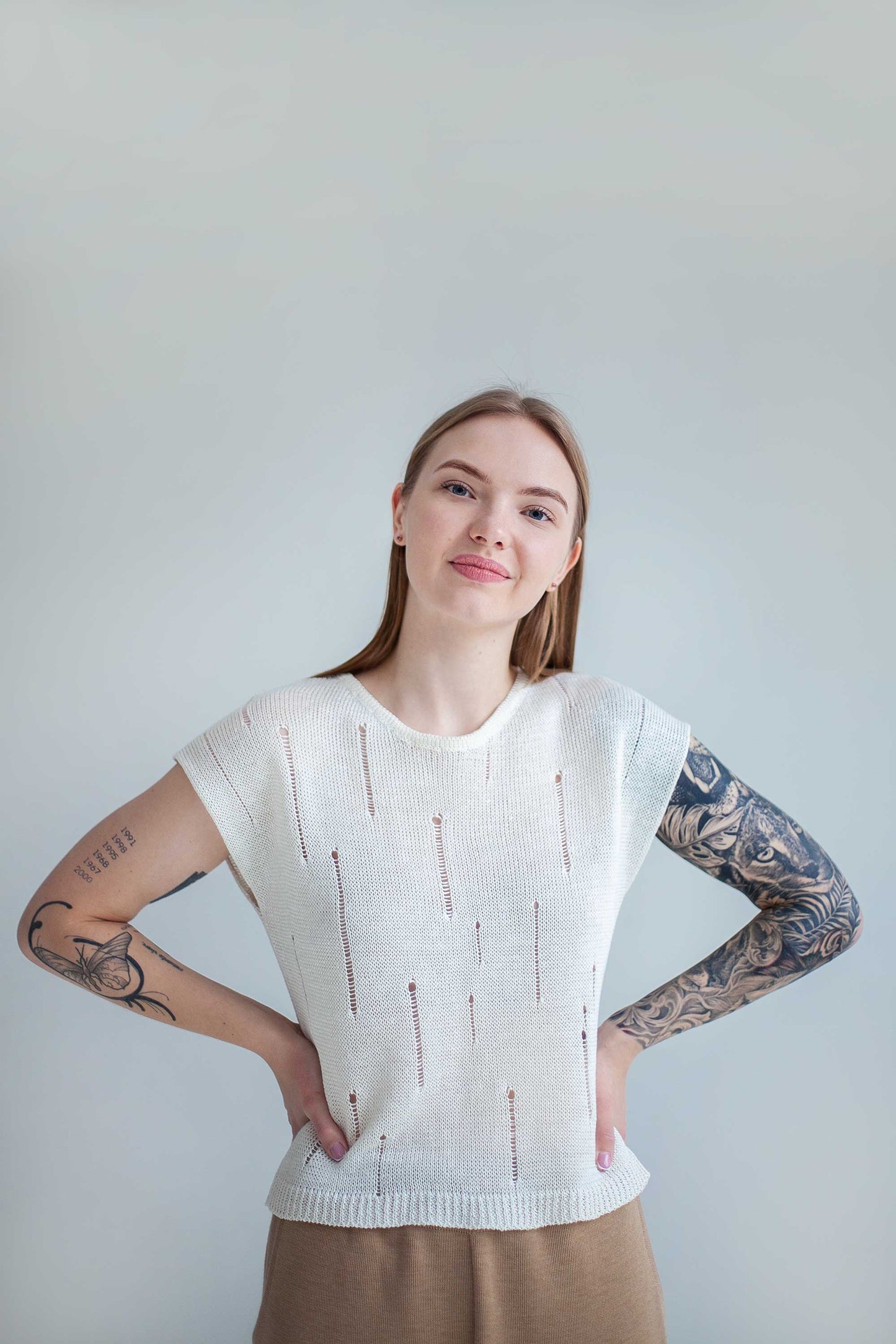 Terra Distressed Linen Top White