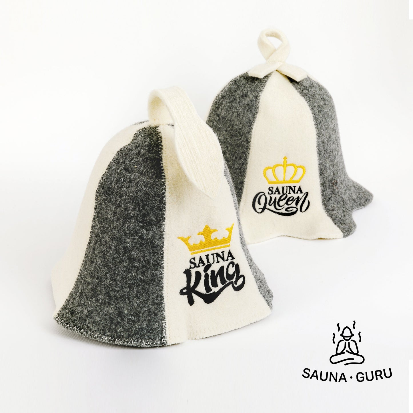 Sauna Hats “Sauna King and Queen”, 100% Wool, Set of 2