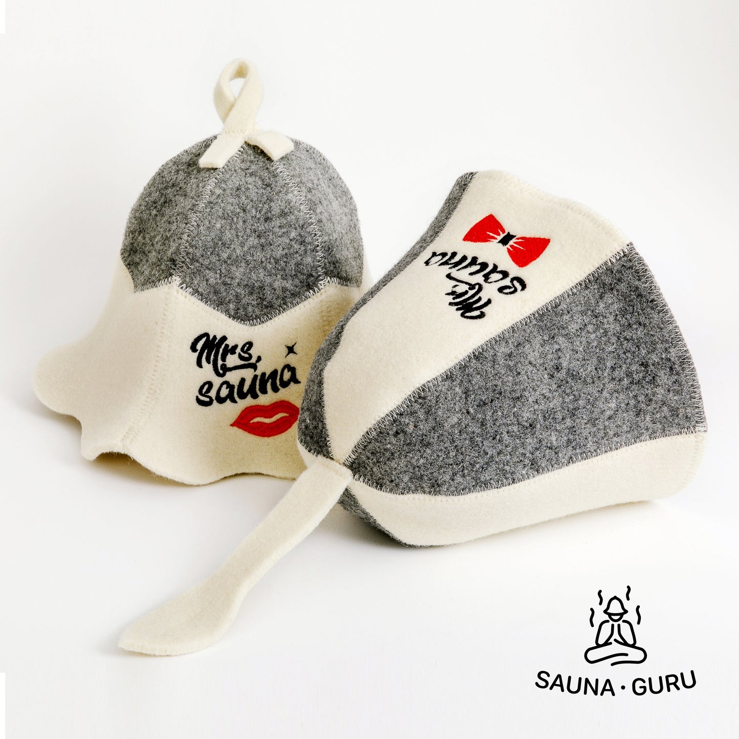 Sauna Hats 'Mr. and Mrs. Sauna', 100% Wool, Set of 2 - The Perfect Sauna Accessory for Couples