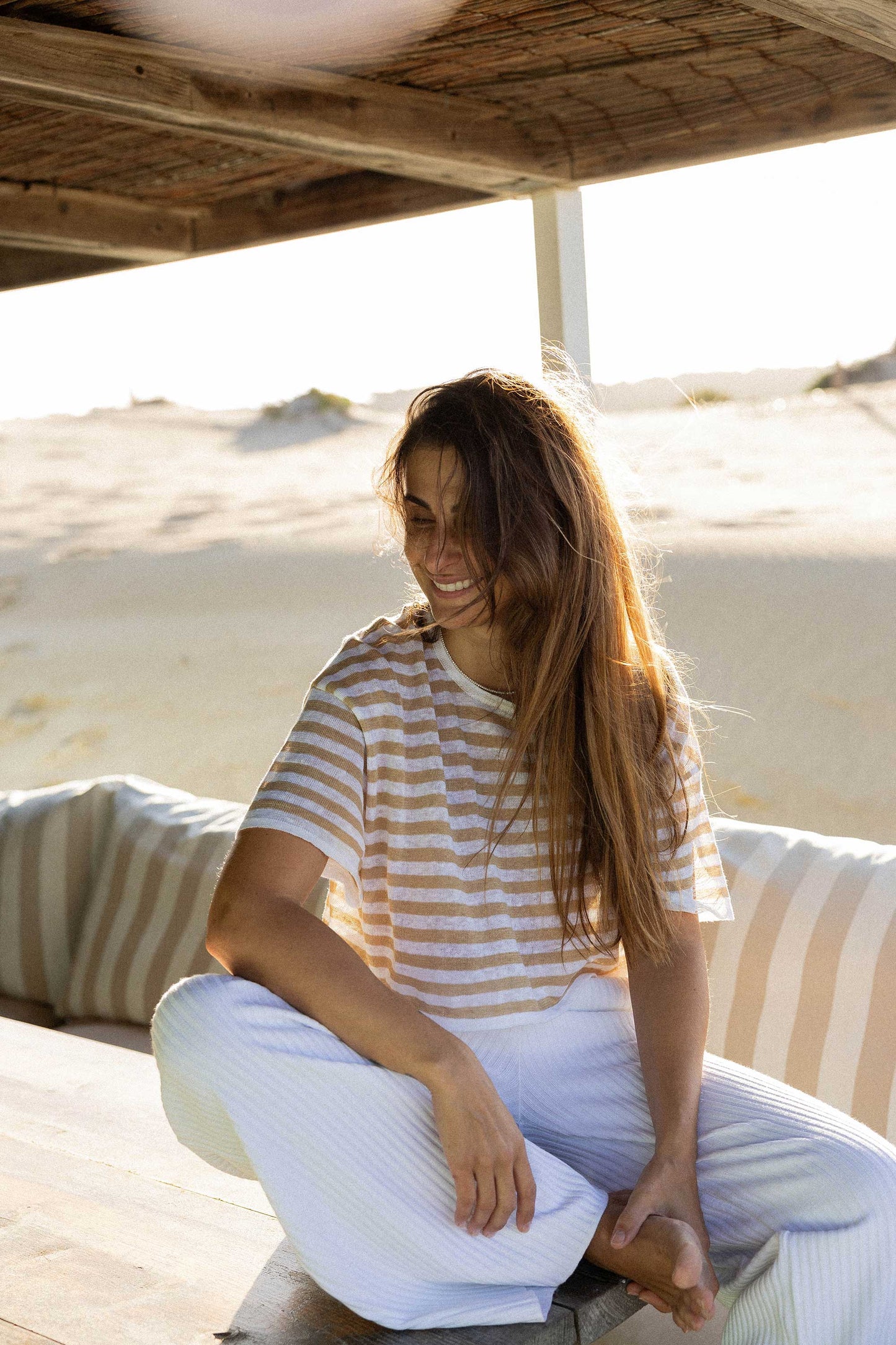 Energia – Crop-Top aus 100 % Leinen in Sand