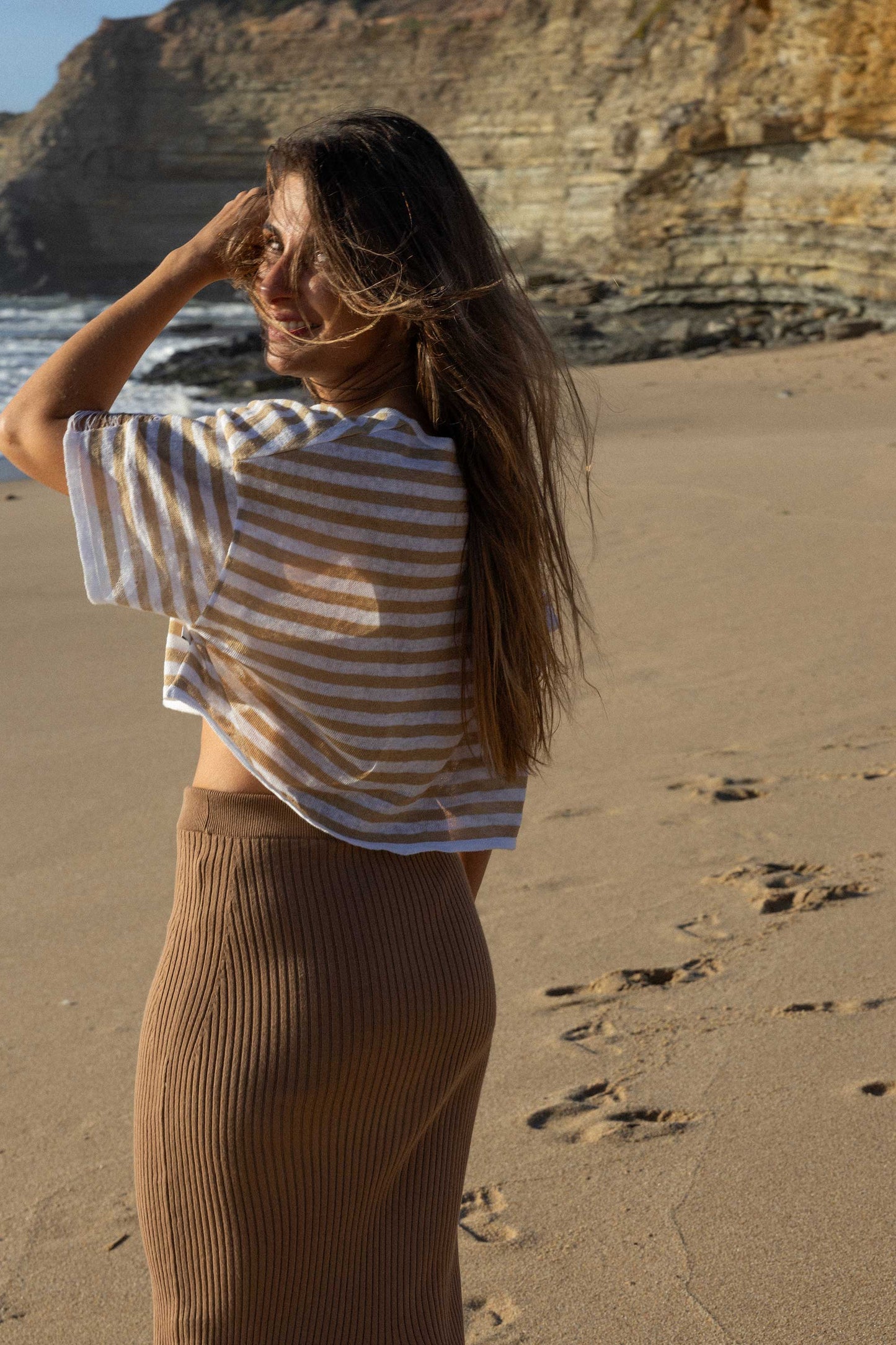 Energia – Crop-Top aus 100 % Leinen in Sand