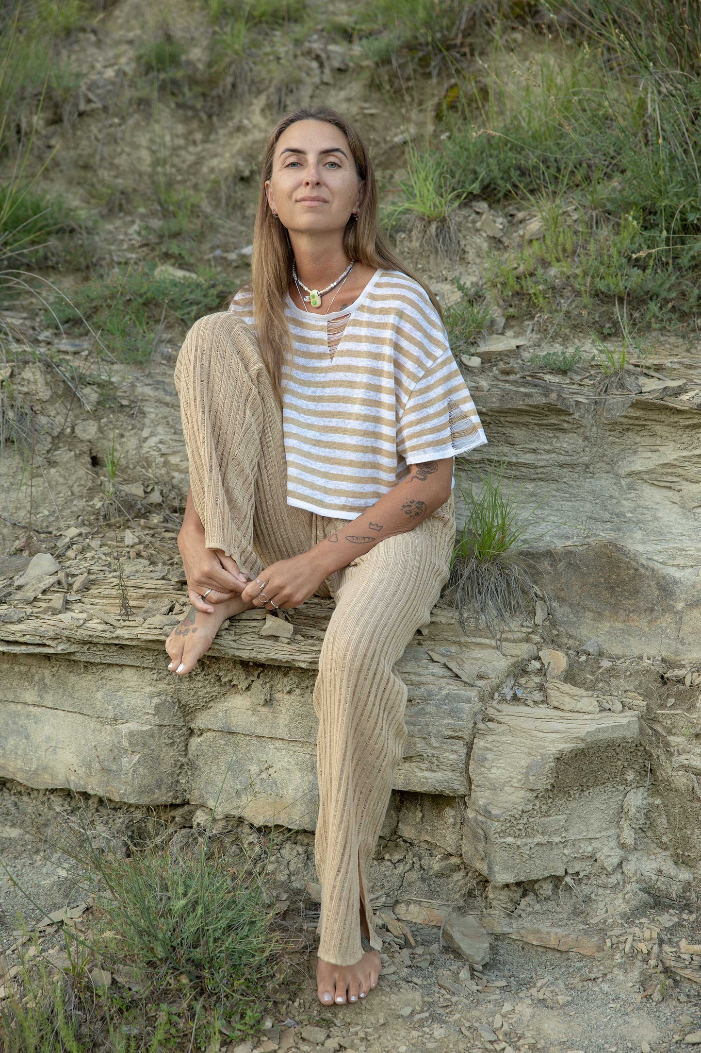 Energia – Crop-Top aus 100 % Leinen in Sand