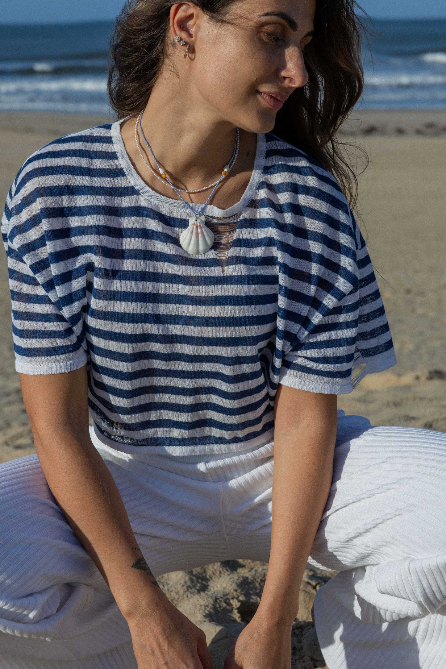 Energia – Kurzes Top aus 100 % Leinen, Marineblau