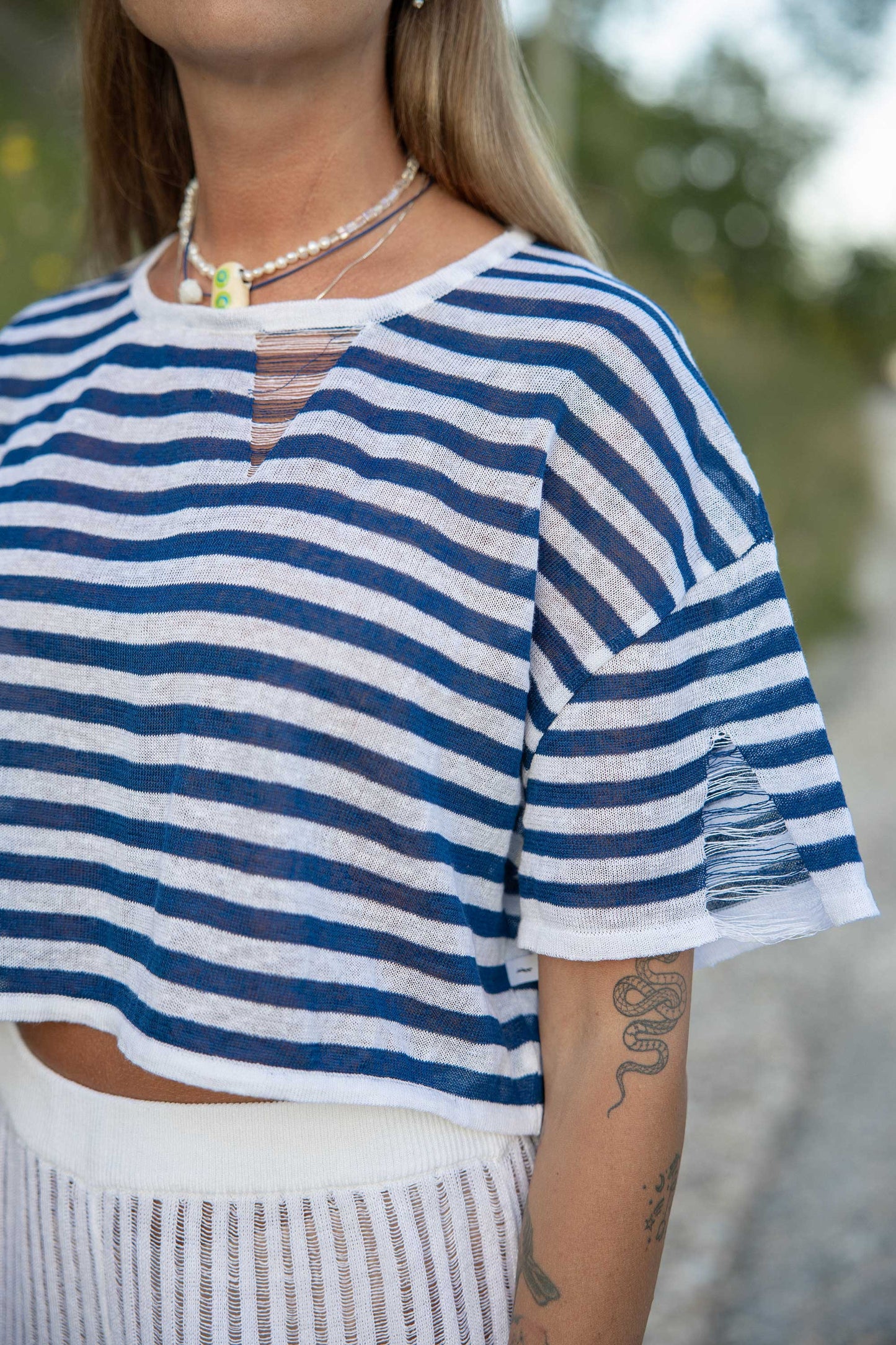 Energia – Kurzes Top aus 100 % Leinen, Marineblau