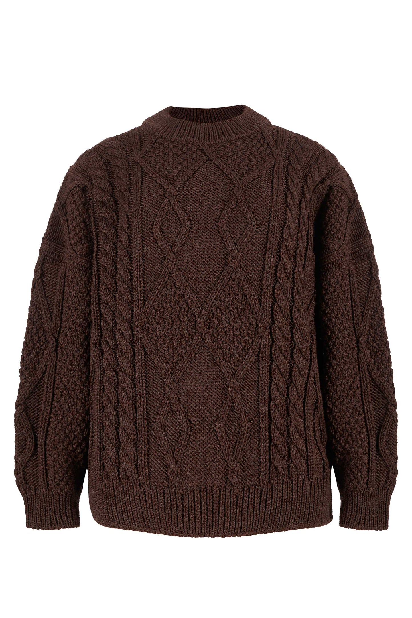 Nonna Zopfmusterpullover aus 100 % Merinowolle Schokolade