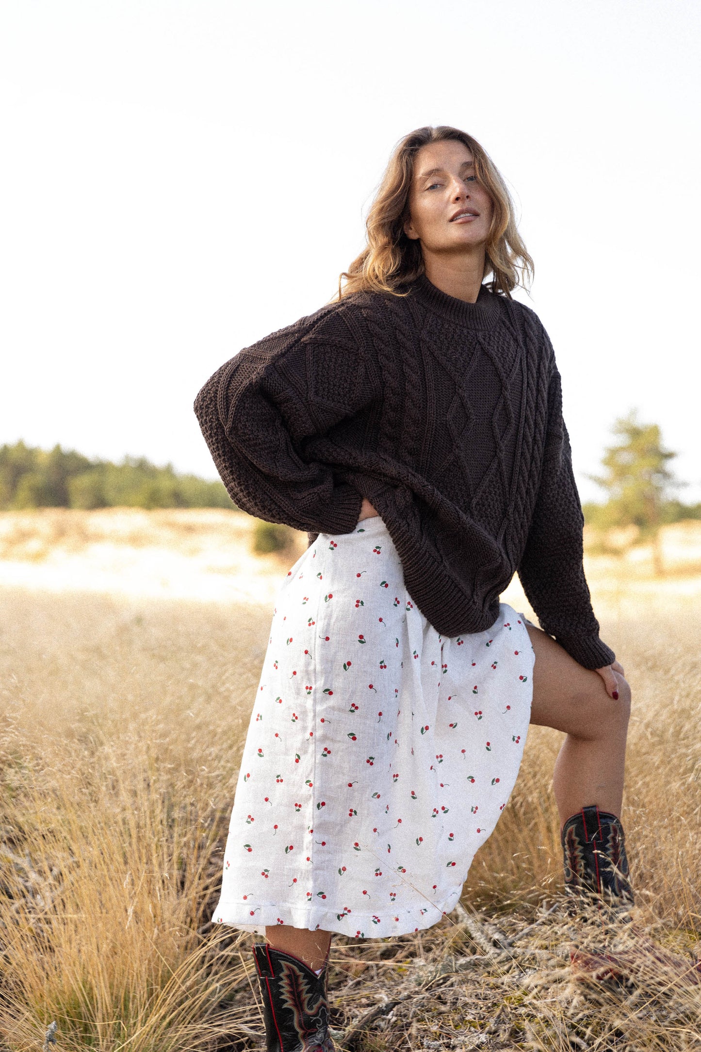 Nonna Zopfmusterpullover aus 100 % Merinowolle Schokolade