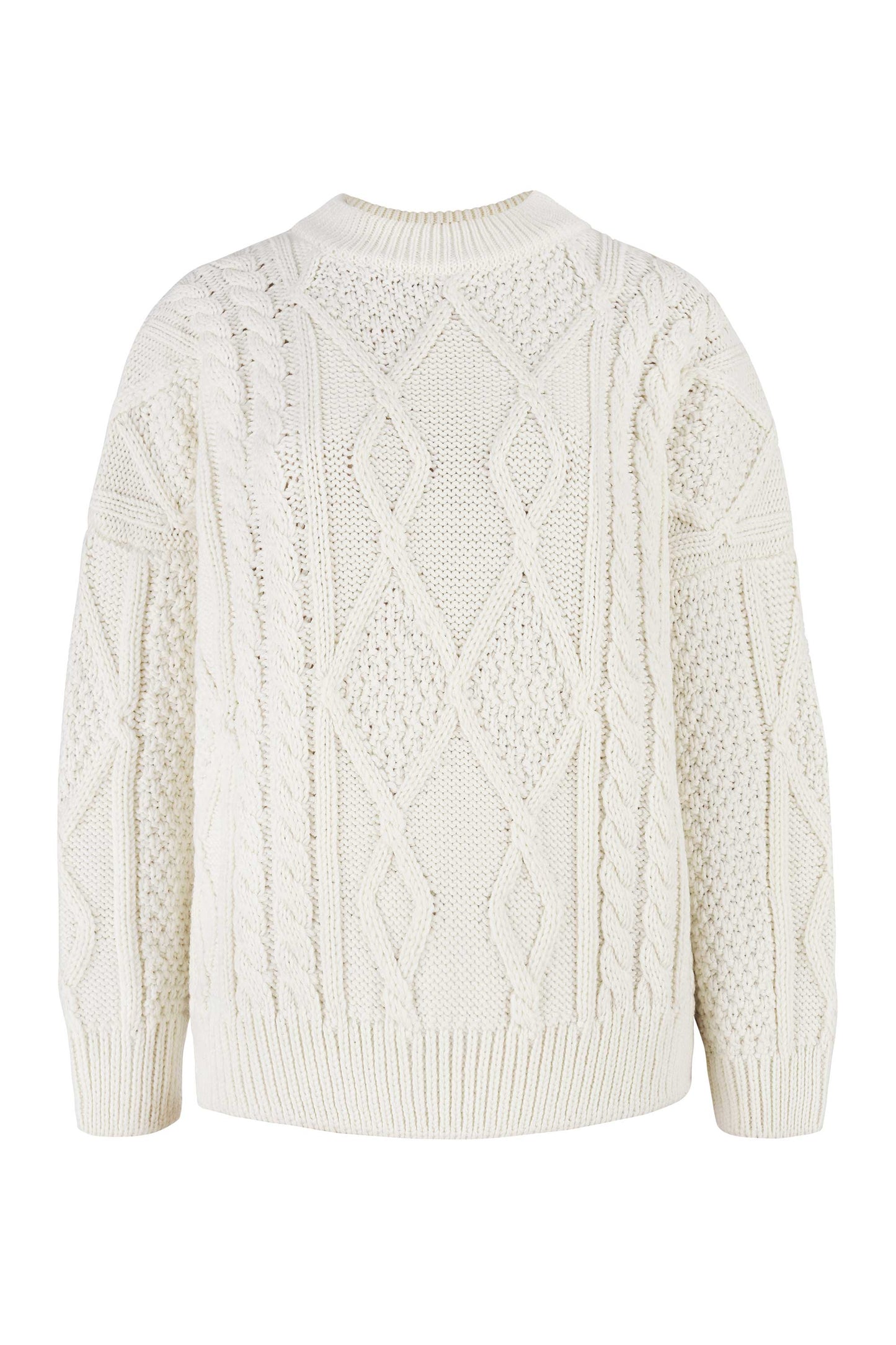 Nonna Zopfmusterpullover aus 100 % Merinowolle Weiß