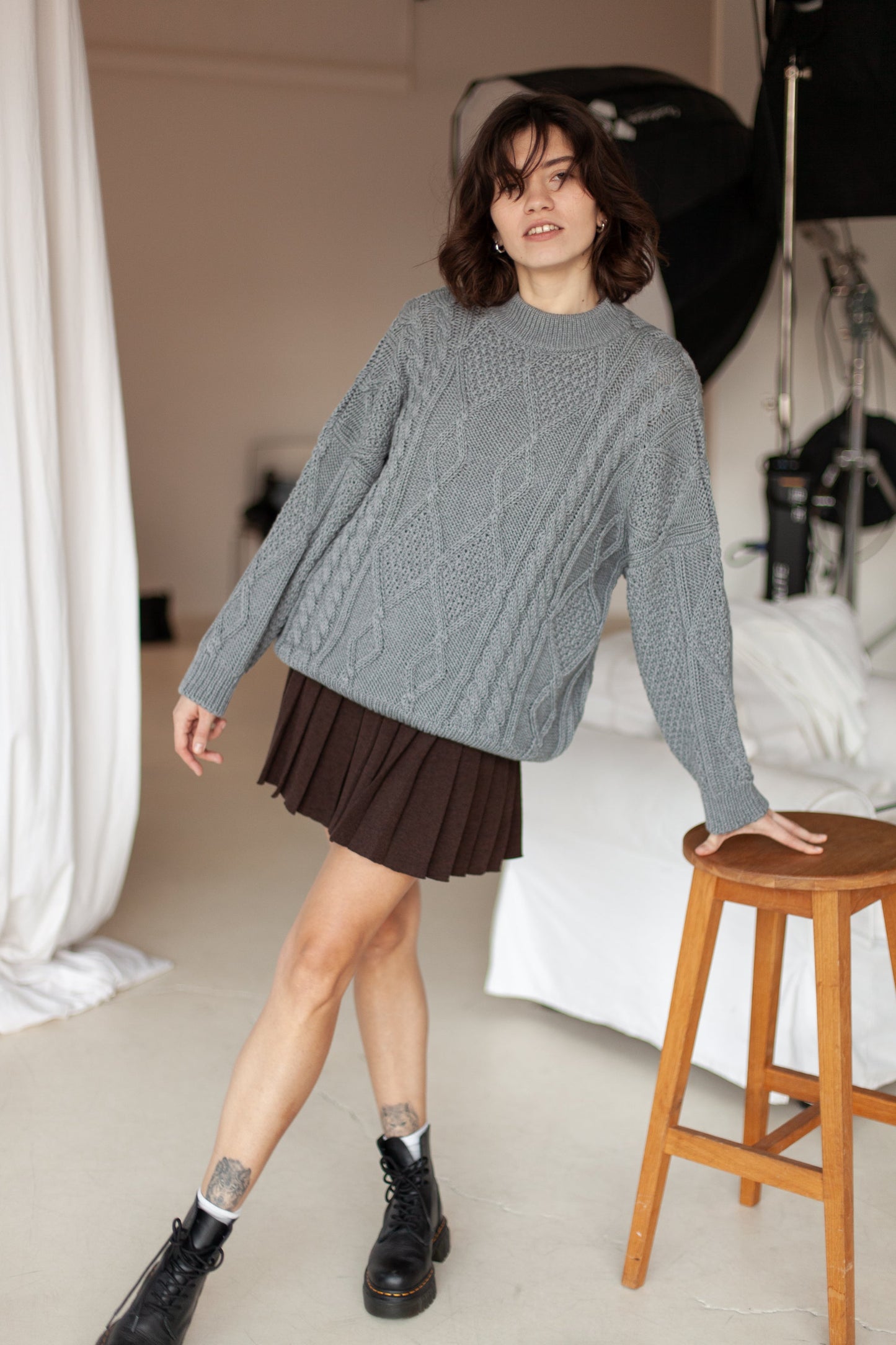 Piccolo Pleated 100% Merino Mini Skirt Chocolate