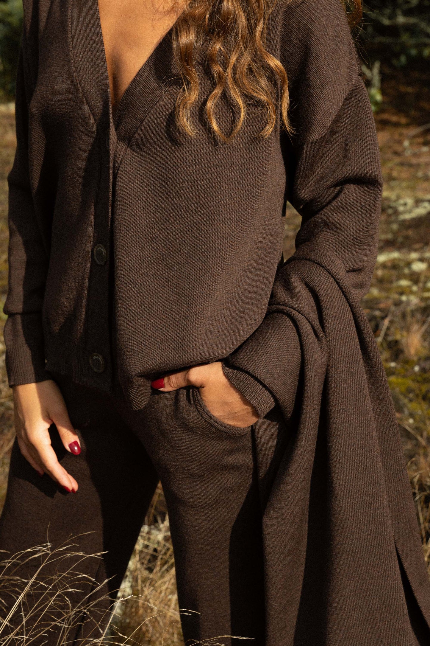Wahrscheinlich 100 % Merino-Cardigan, Schokolade
