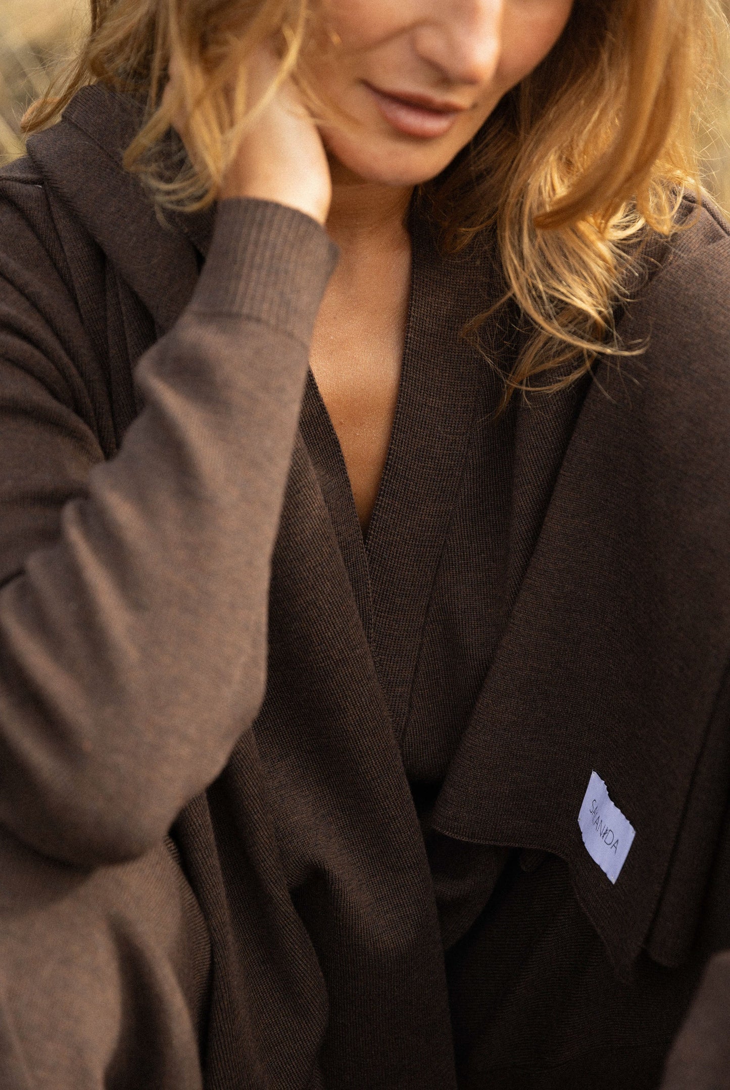 Wahrscheinlich 100 % Merino-Cardigan, Schokolade