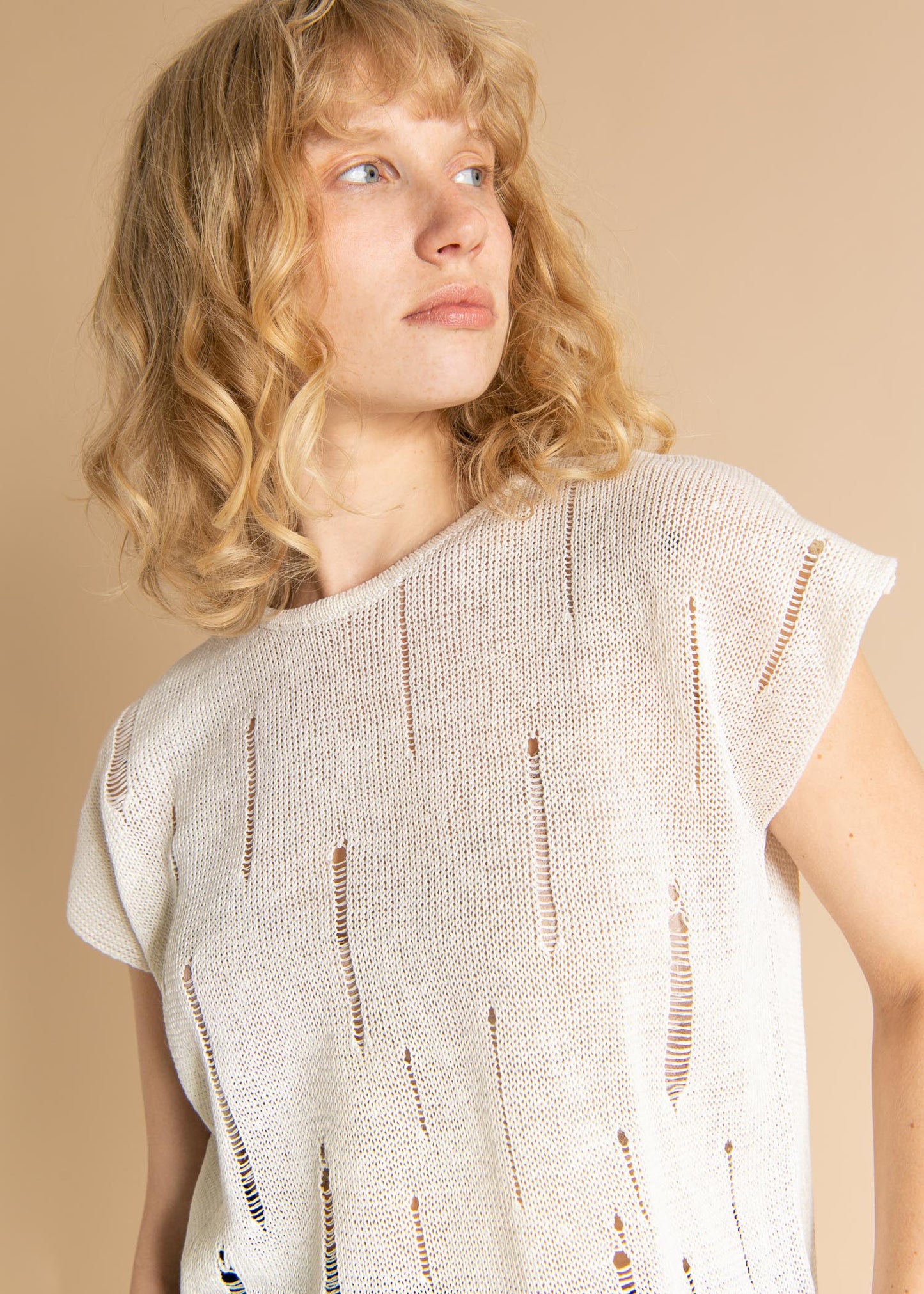 Terra Distressed Linen Top White