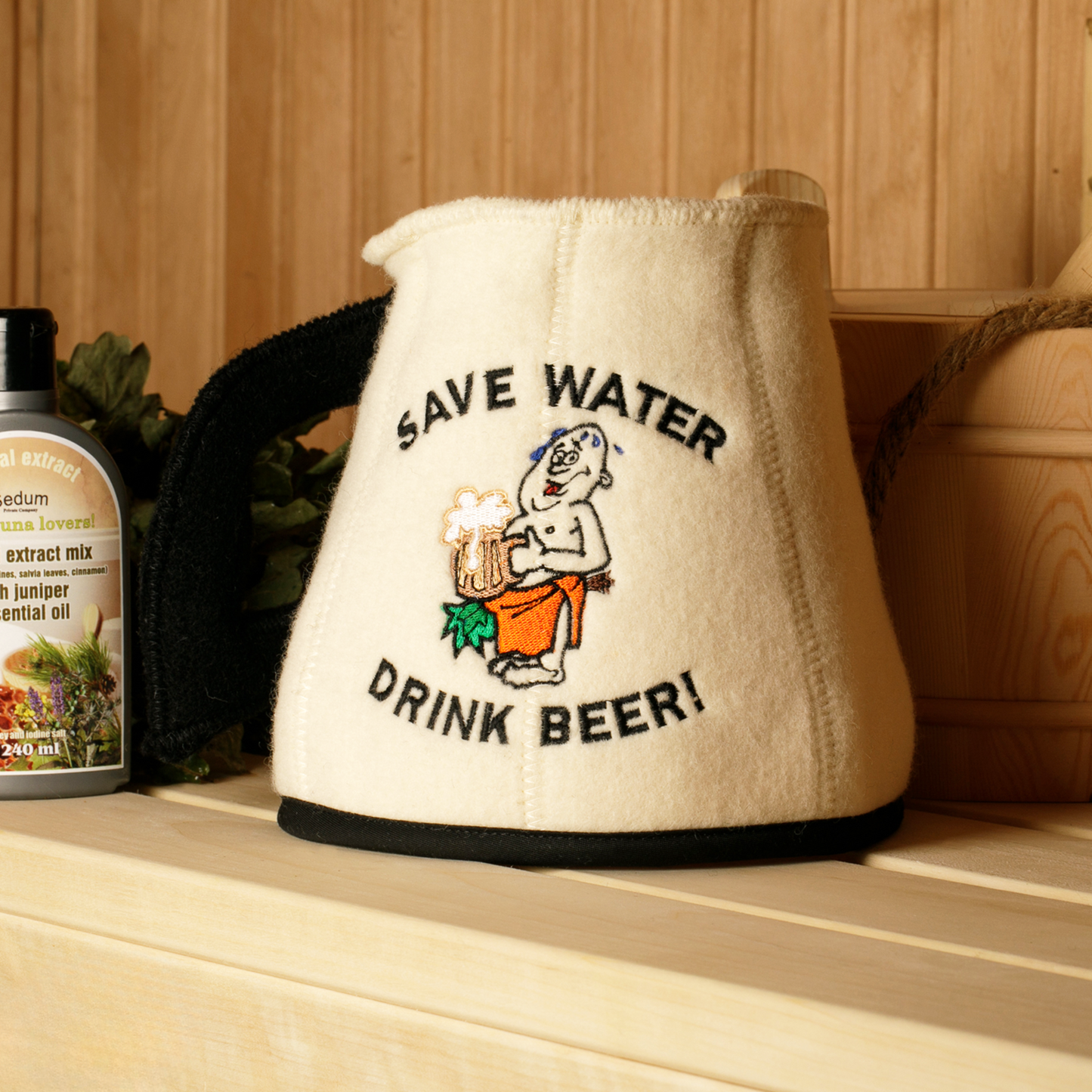 Sauna Hat ‘Save Water’ 100% Wool