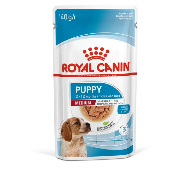 Royal Canin Size Health Nutrition Medium Puppy Gravy 10x140g - Šlapias maistas su padažu vidutinių veislių šuniukams