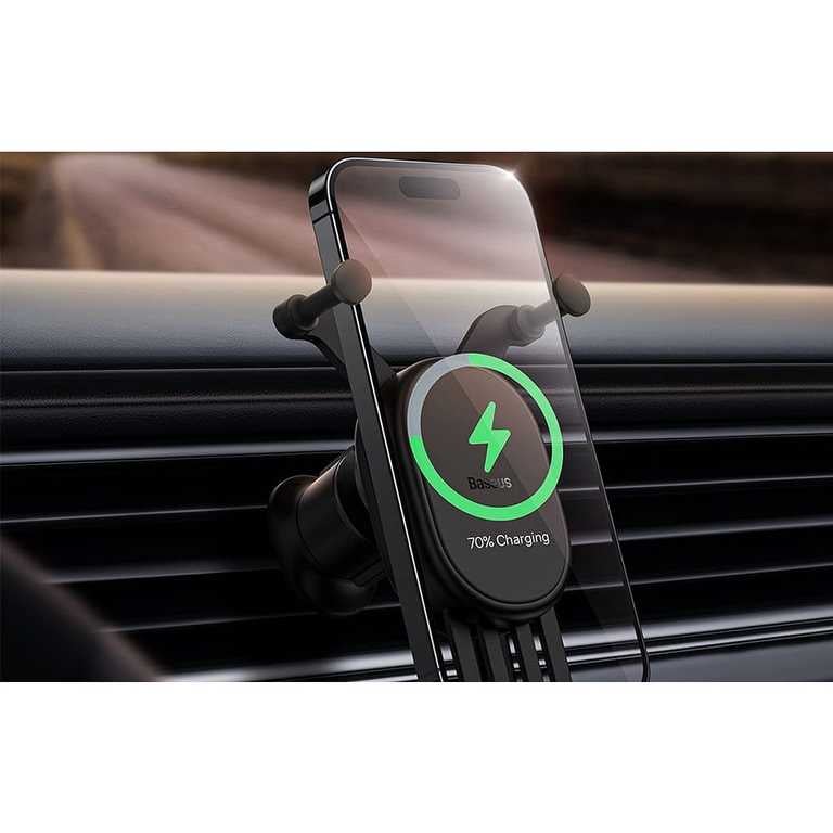 Baseus Automobilinis Telefono Laikiklis su 15W Belaidžiu Krovimu - Juodas