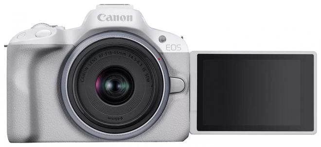 Canon EOS R50 bezspoguļkamera — 24,2 MP APS-C + RF-S 18–45 mm objektīvs