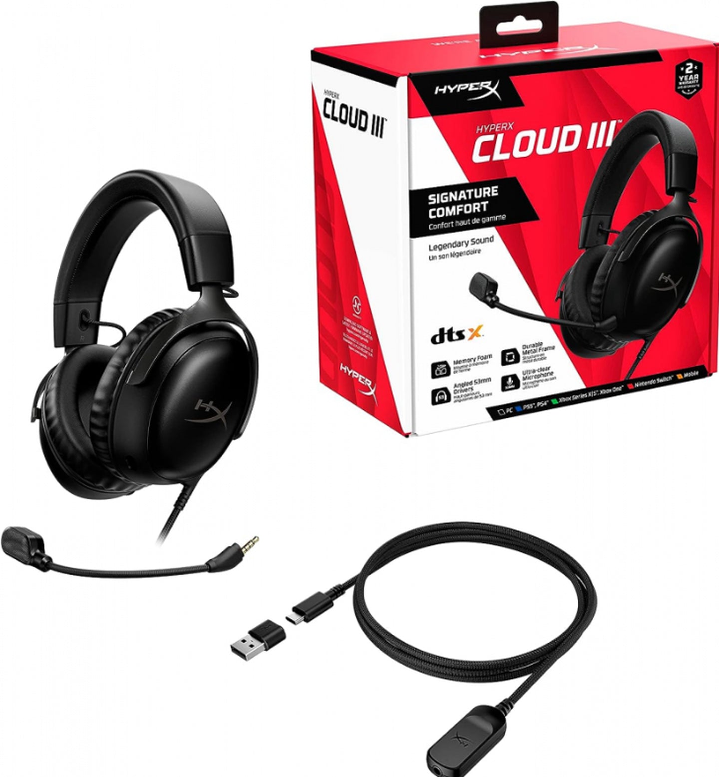 Laidinės žaidimų ausinės HyperX Cloud III Black, juodos