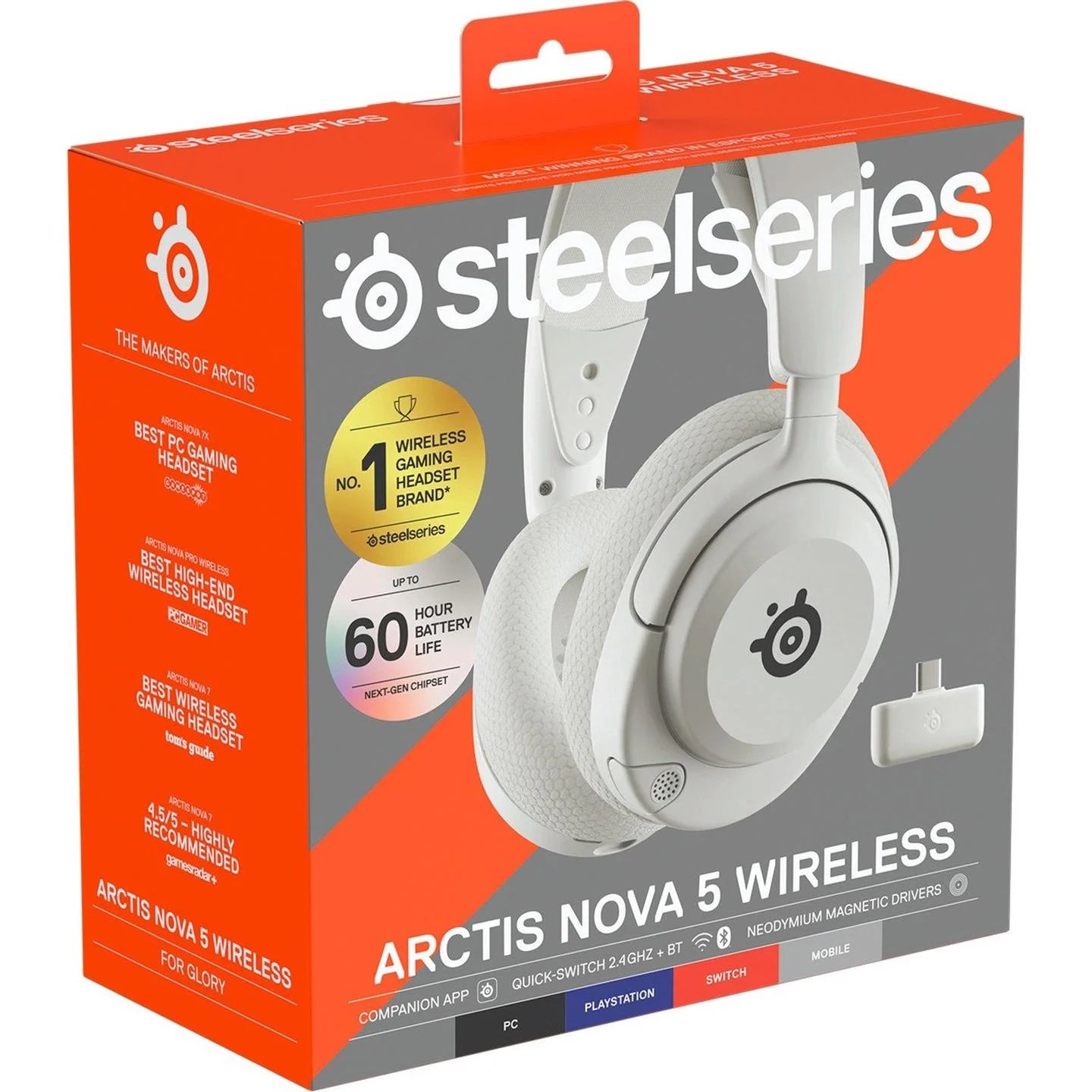 SteelSeries Arctis Nova 5 belaidės žaidimų ausinės (balta spalva)