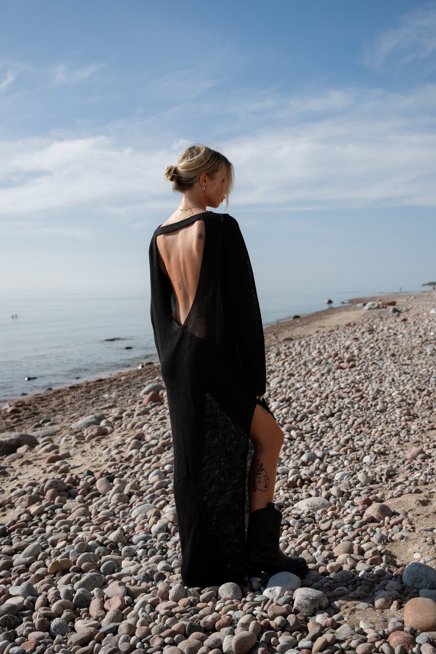 Langes Kleid Mare aus 100 % Leinen in Schwarz